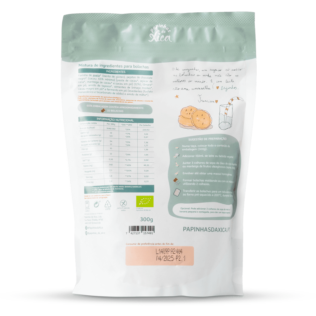 Preparado para bolachas com pepitas de chocolate